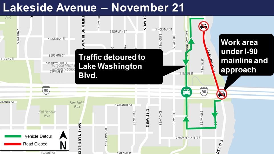 Map of Lakeside Avenue South closure.