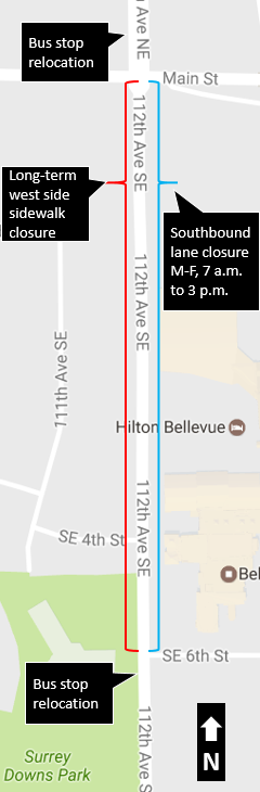 Map of Bellevue lane closures.