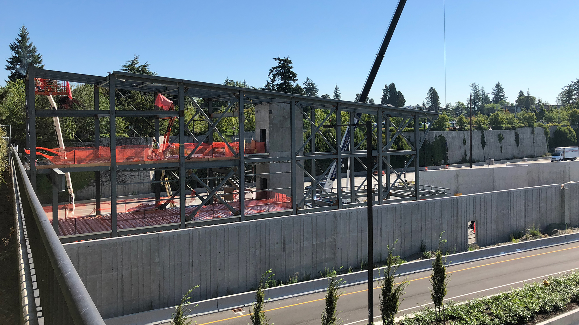 View of the Mercer Island Station's 77th Avenue head house.