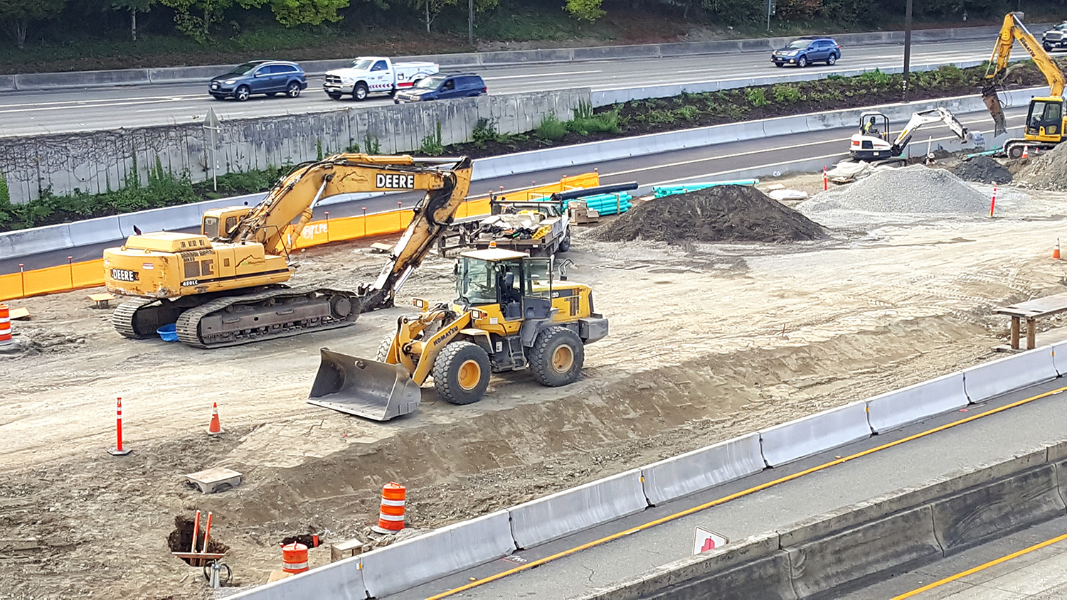 Crews excavate the station area to prepare for utility protection installation.