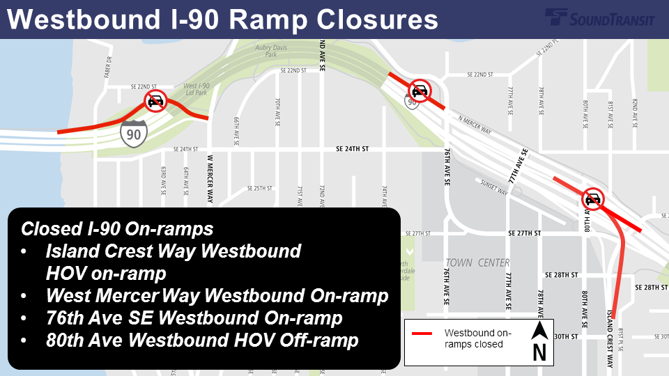 Map of I-90 westbound ramp closures.