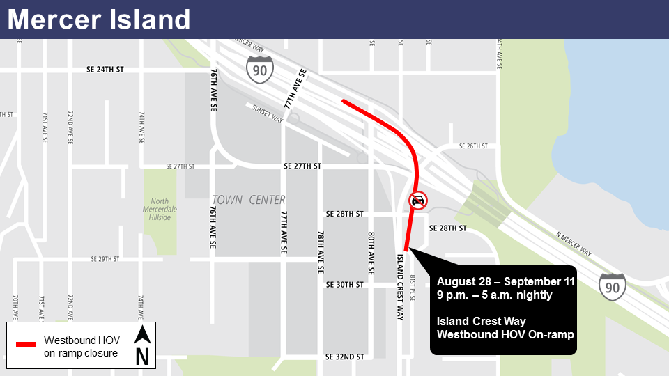 Map of Mercer Island on ramp closures.