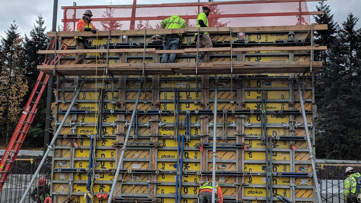 A closer look at the wood forms awaiting concrete.