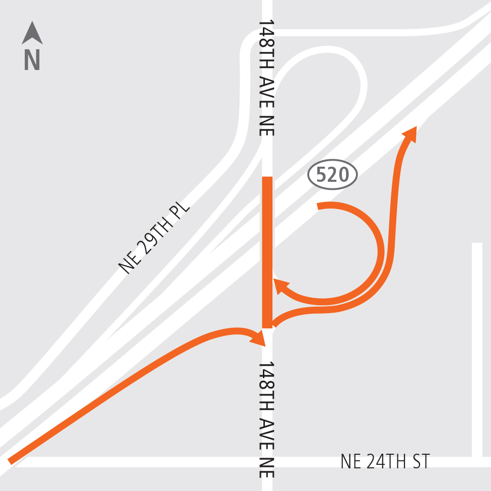 East Link 148th Avenue Northeast closure map.