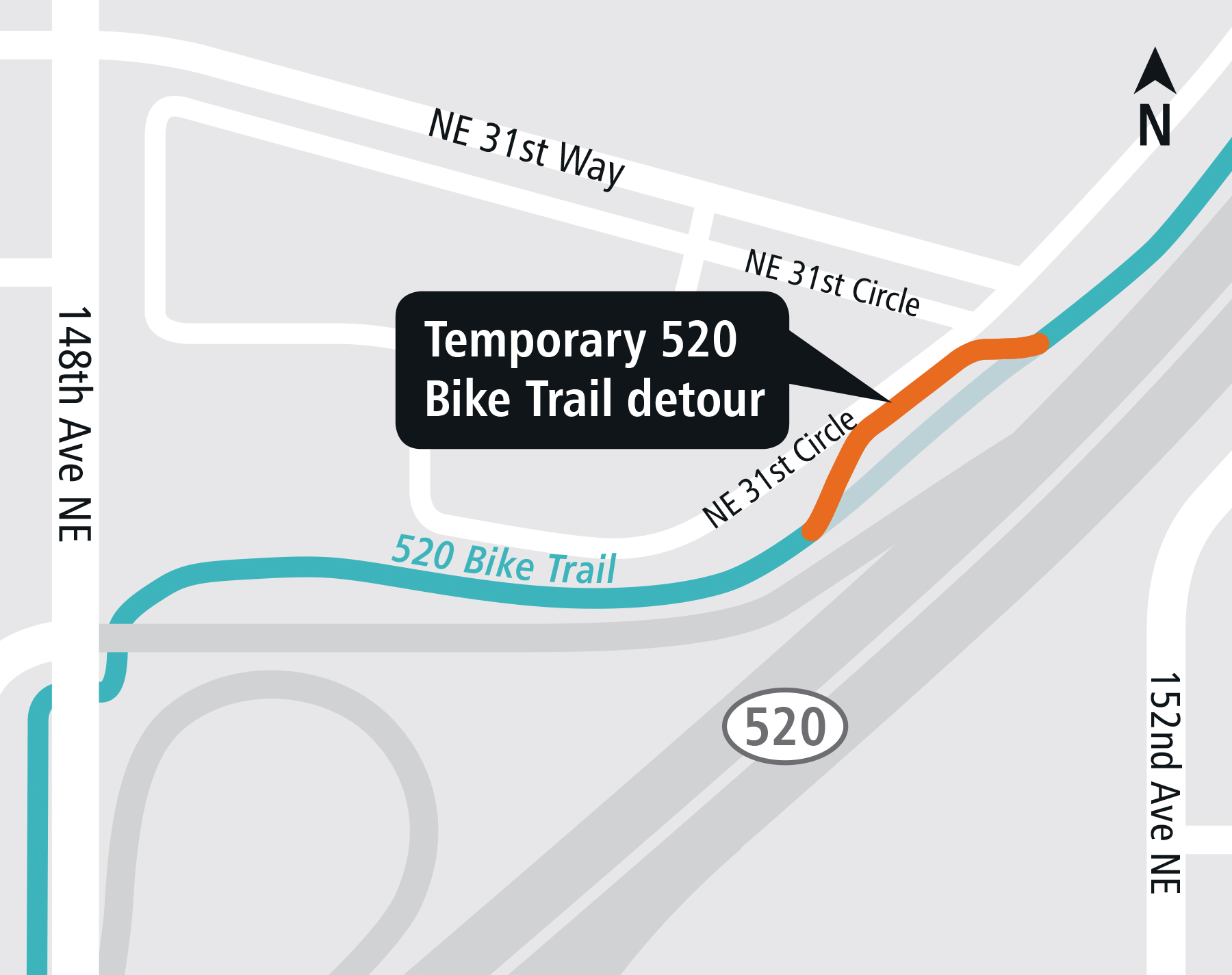 East Link Overlake Village Station bike detour map.