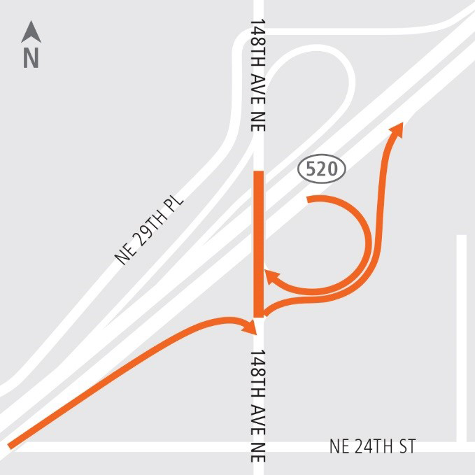 Map of 148th Avenue Northeast closures in Overlake.