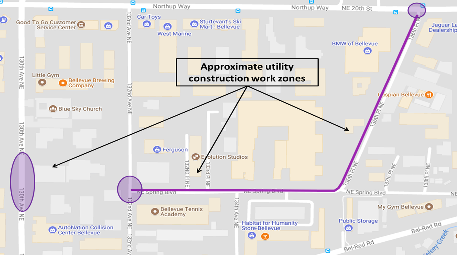 Map of Puget Sound Energy construction work zone.