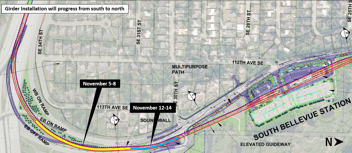 South Bellevue girder installation map.