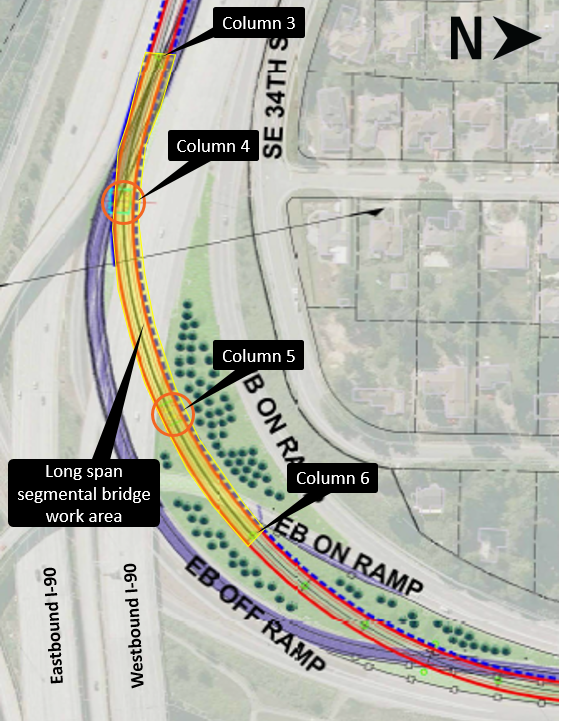 Construction area map for long span aerial guideway.