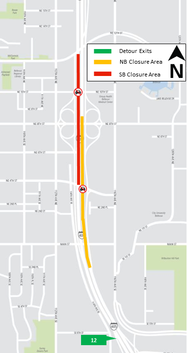 Map of I-405 closures Jan. 8-9, 2018