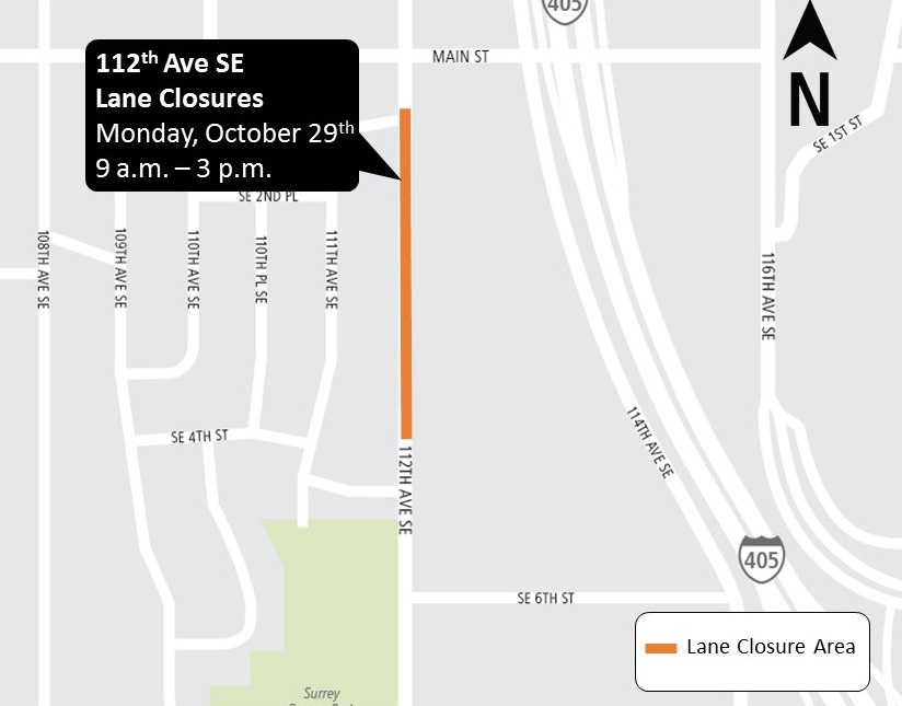 Map of 112th Ave SE lane closure area October 2018