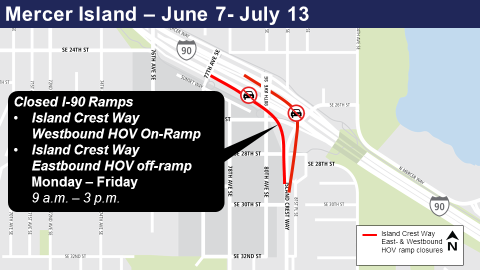 Map of closed I-90 ramps.