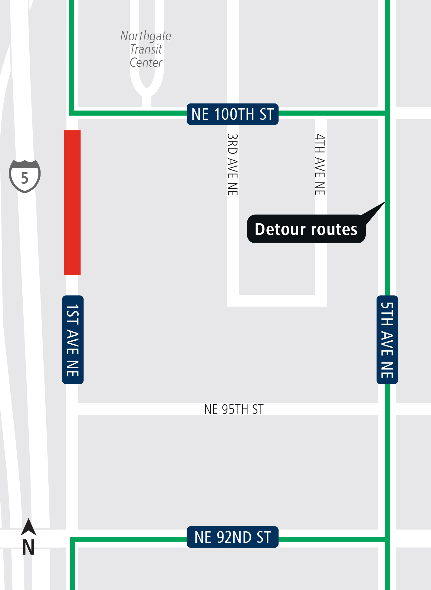 Map of 1st Ave Northeast street closure.