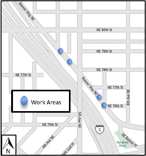 Map of lane closures on Banner Way Northeast.
