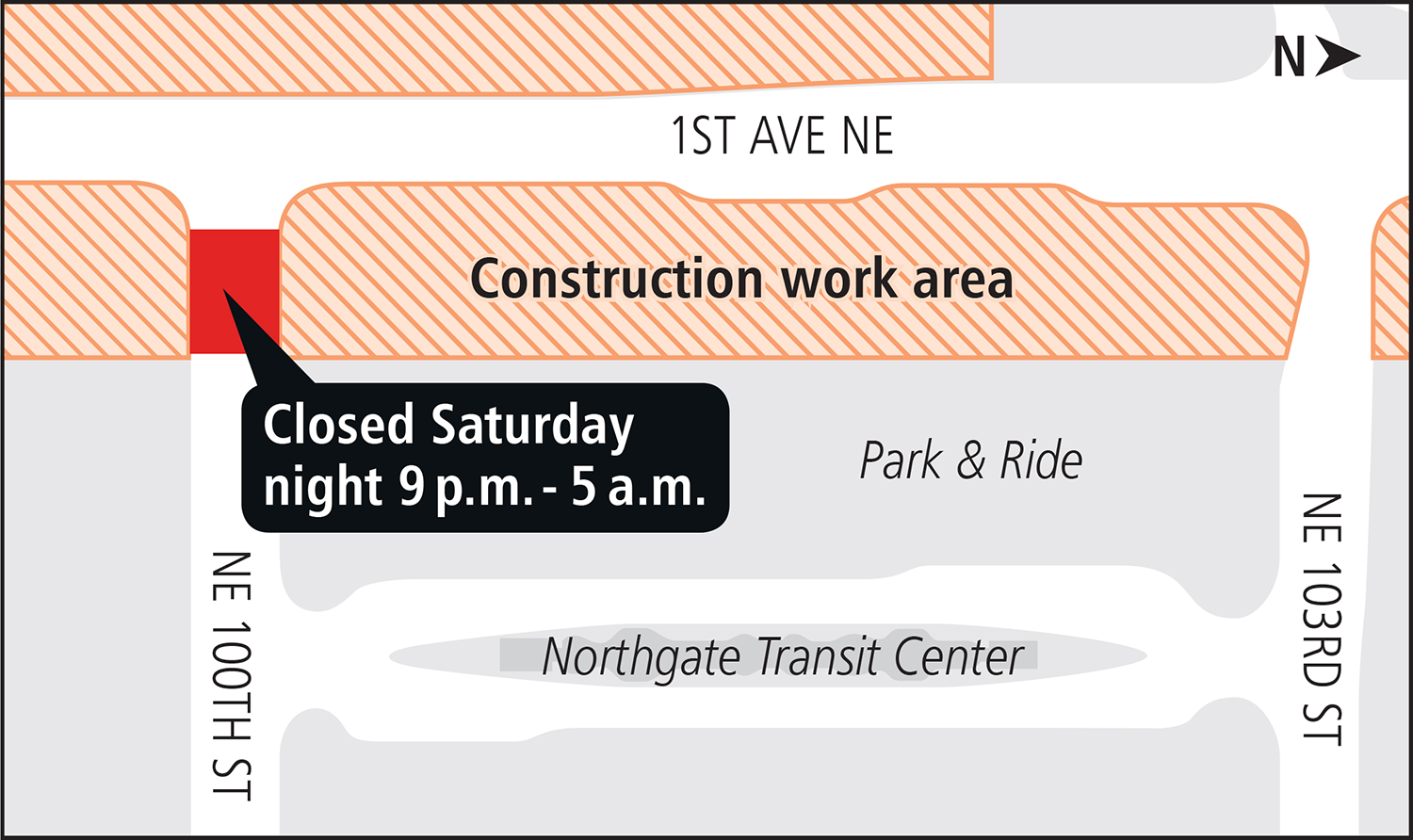 Northeast 100th Street closure map