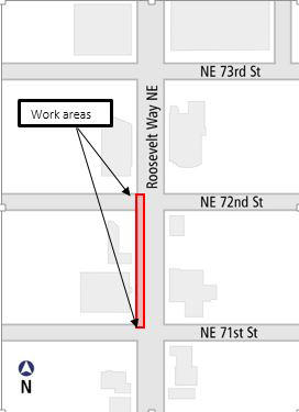 Map of work areas for ADA ramp installation.
