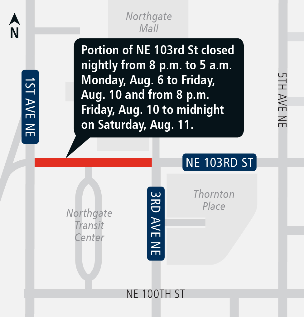 Northeast 103rd Street closure in Northgate map.