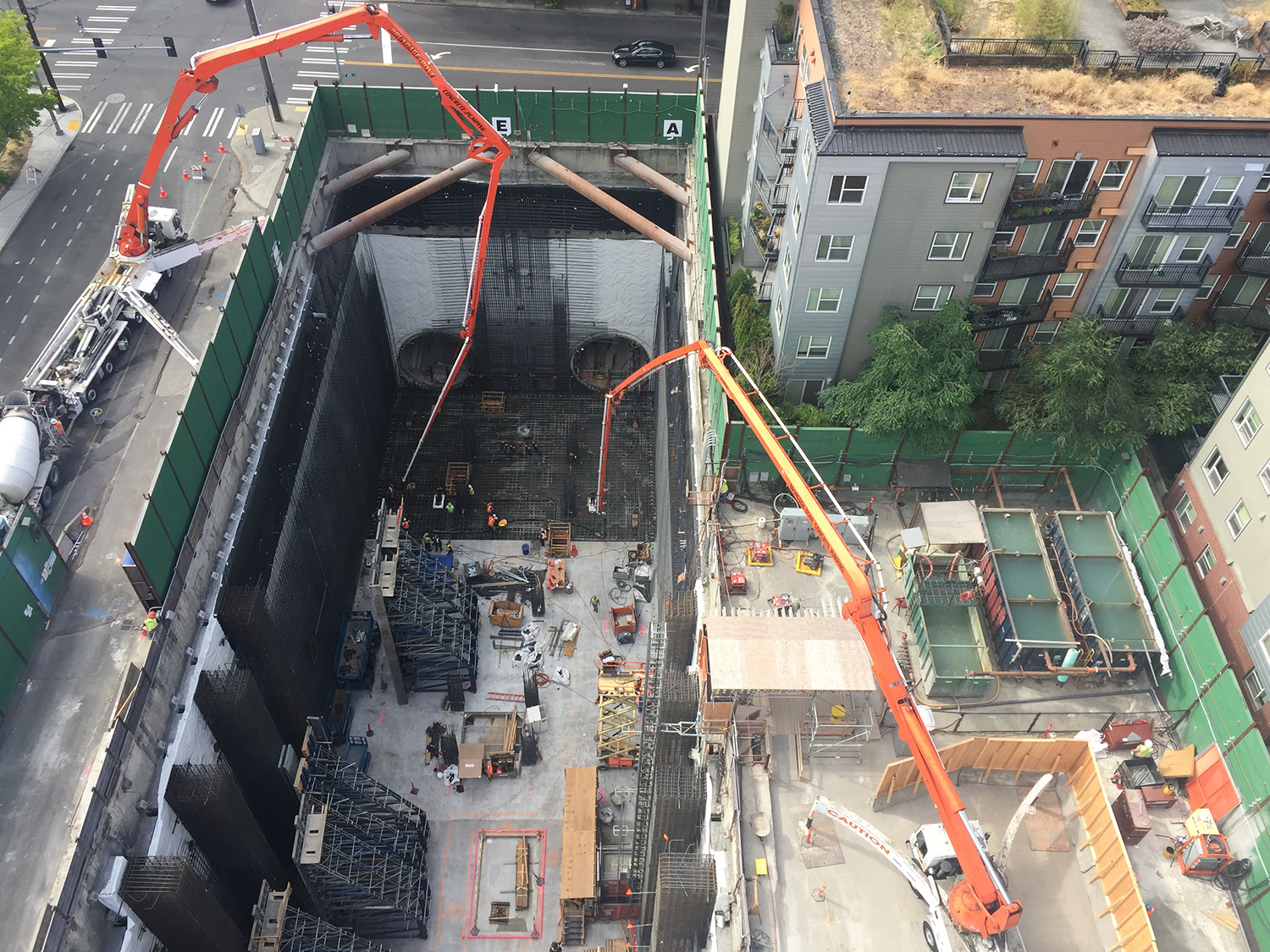 Construction crews pour concrete at Roosevelt Station.