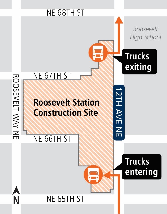 Map of truck paths for Roosevelt Station concrete pour.