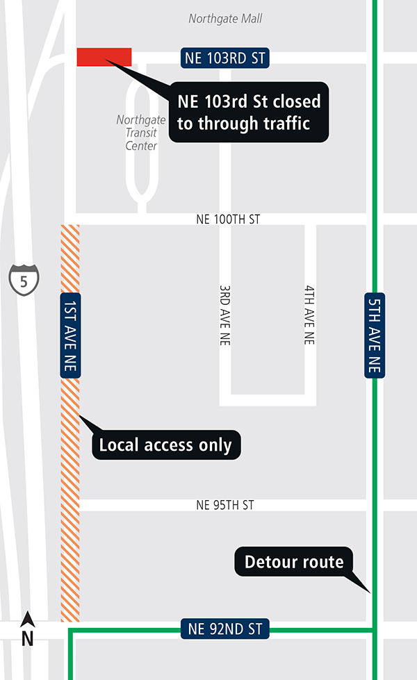 Map of lane closures at Northgate Station.