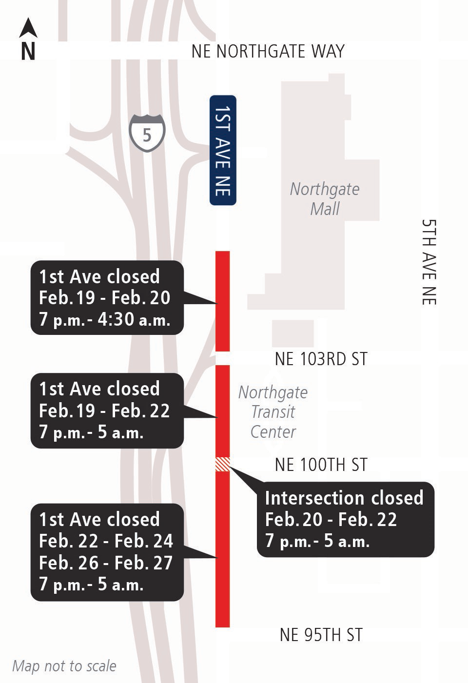 Map of street closures in Northgate.