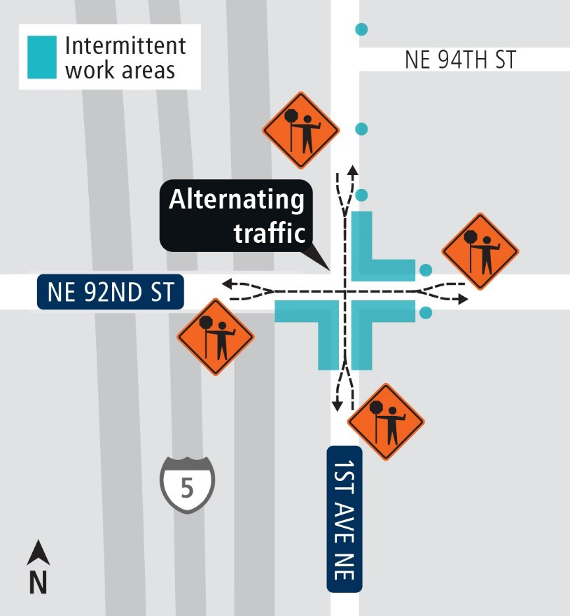 Map of traffic restrictions and work areas.