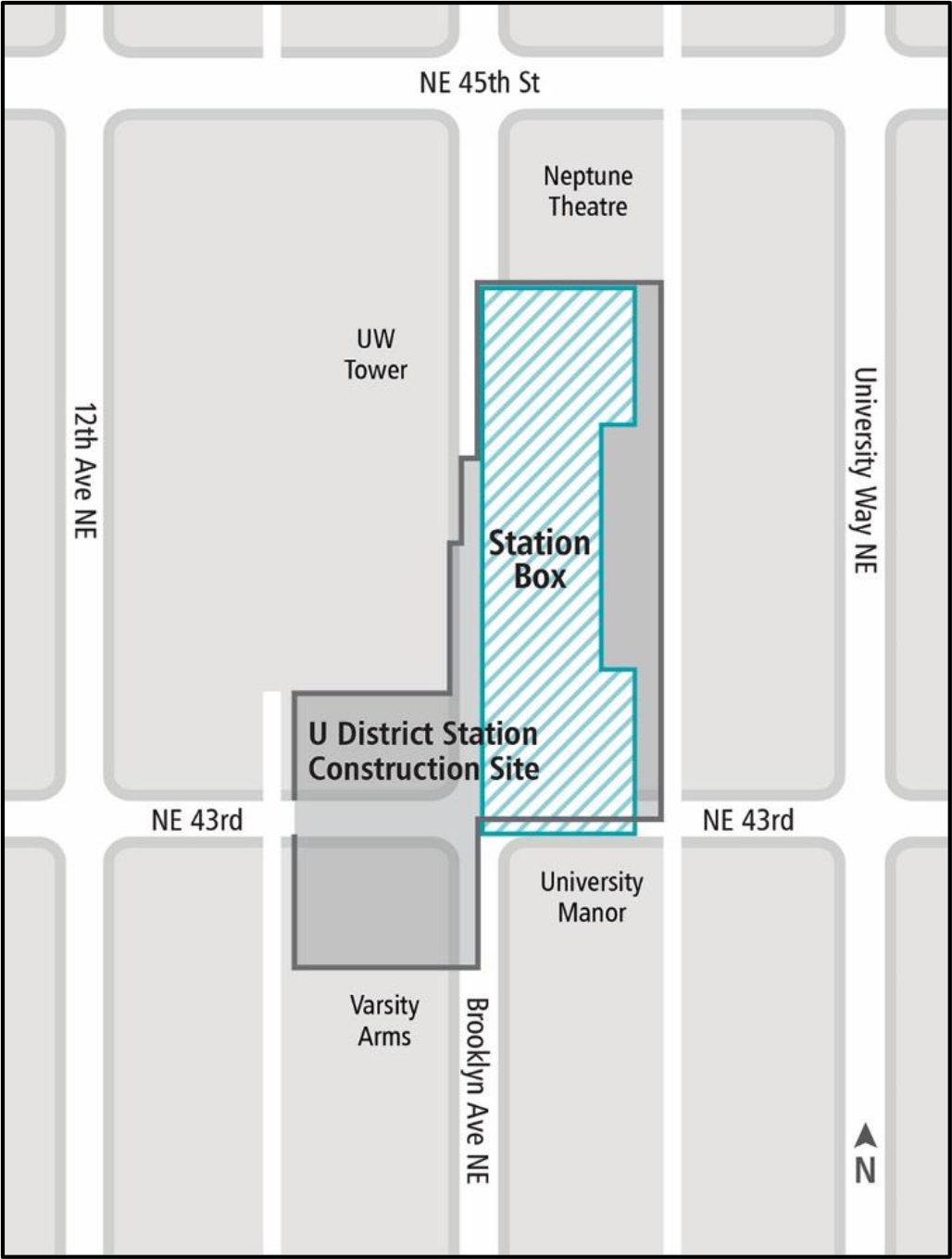 Map of construction around future University District station.