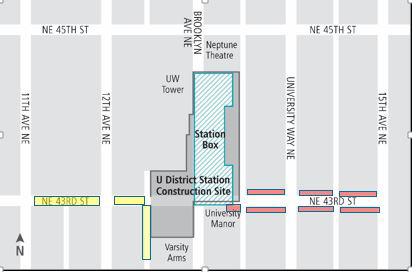 Map of University District Station construction.