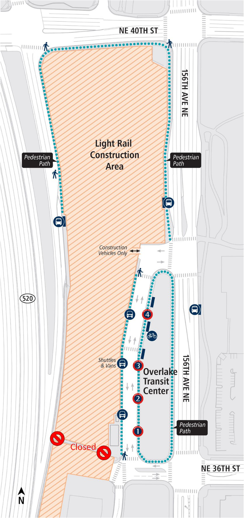 Map of Overlake Transit Center construction.