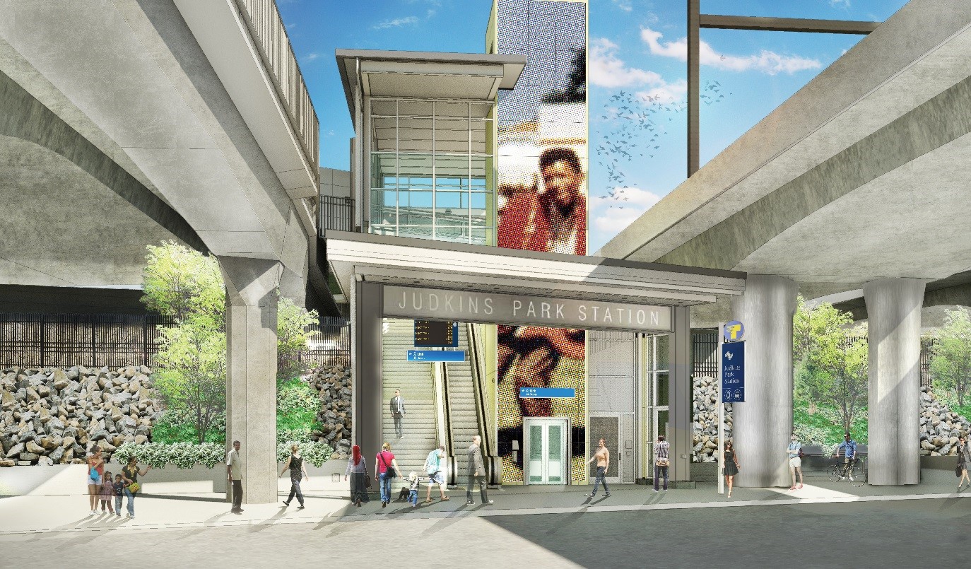 Rendering of the future station entrance on the eastern side of Rainier Avenue.