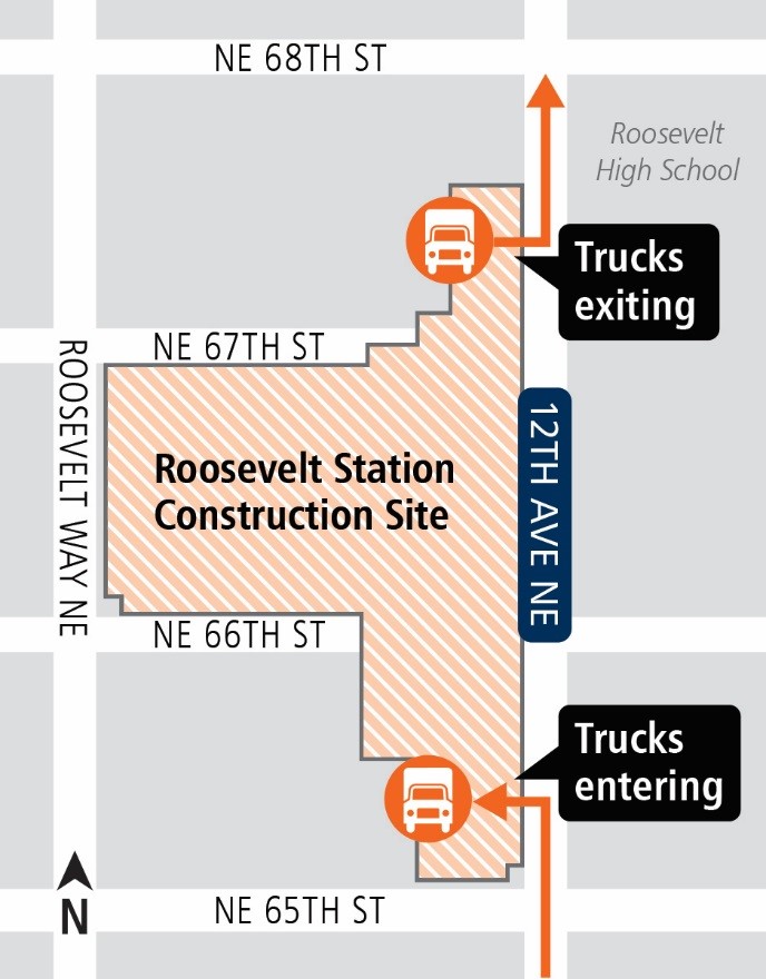 Map of Roosevelt Station construction area for April 2018 concrete pour