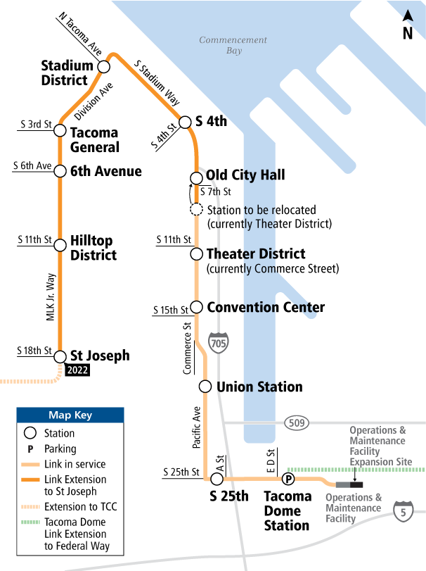 Tacoma Link extension project map.