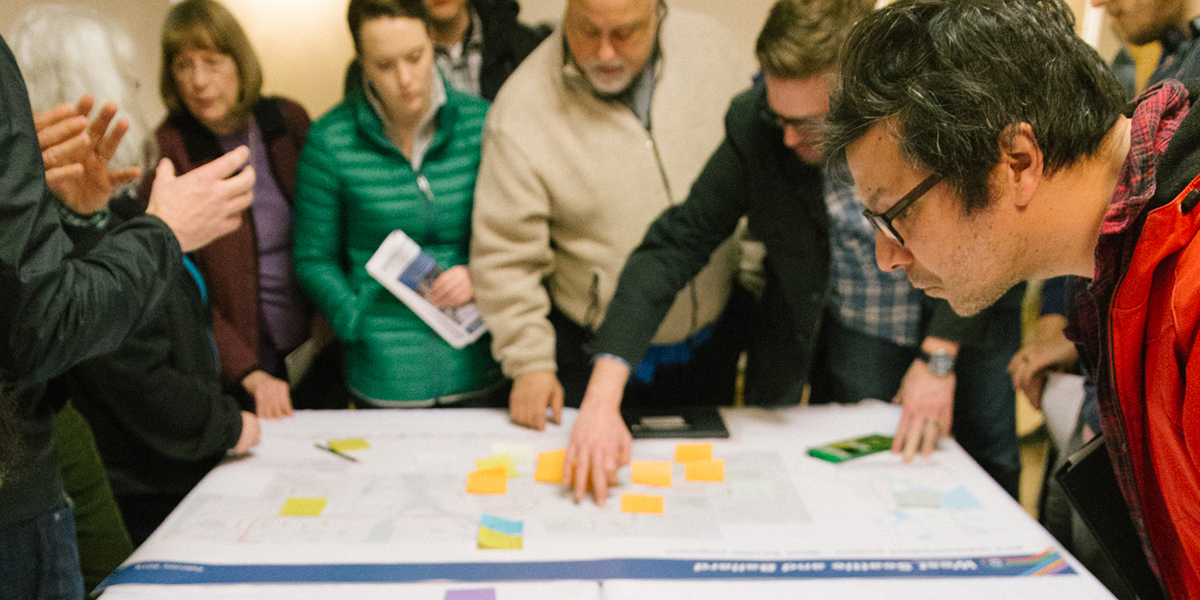 Residents participate in a West Seattle and Ballard Link Extensions open house.