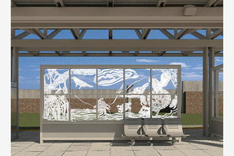 Concept rendering of Barbara Earl Thomas' artwork installation at the Judkin's Park Station's platform.