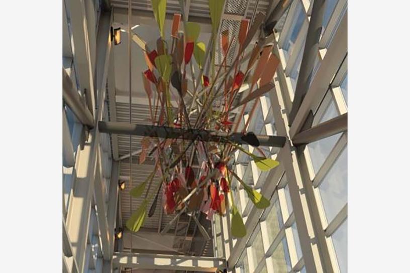 Concept rendering: Suspended above the west entrance, Beliz Brother will create an elegant suspended artwork which gives a nod to the island's boating culture.