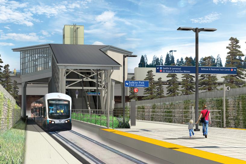 This rendering shows the completed station platform looking east toward 23rd Avenue.