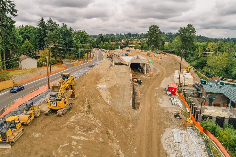 The undercrossing from the south of the new 112th Avenue Northeast.