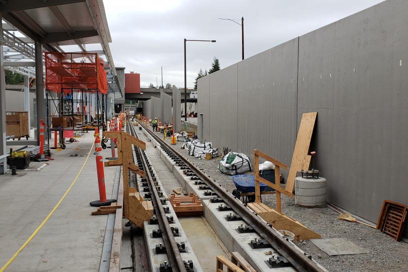 Construction photo of Mercer Island westbound track