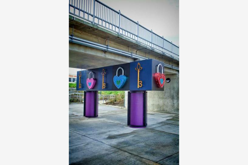 photo of station art: "Lock on Tacoma" @ street underpass between S 25th and S 26th St