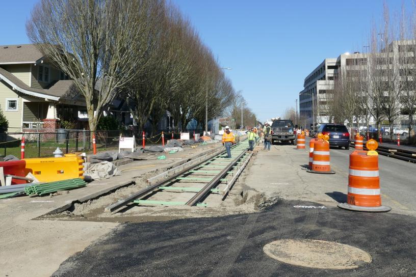 View from South 18th Street of the rail extension on Martin Luther King Jr. Way.