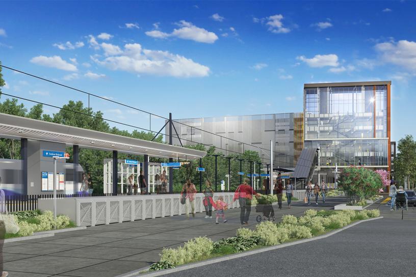 Design visualization of southeast Redmond station looking northeast.