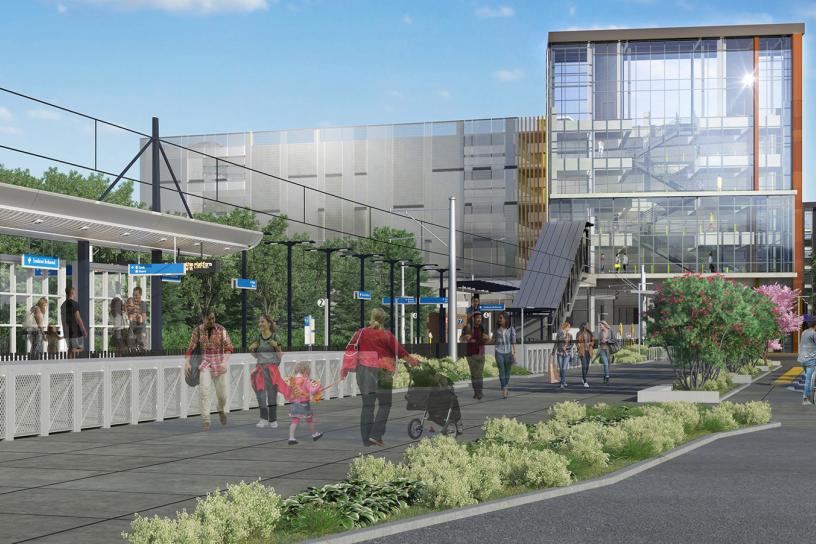 The future southeast Redmond station platform and parking garage on NE 70th Street.