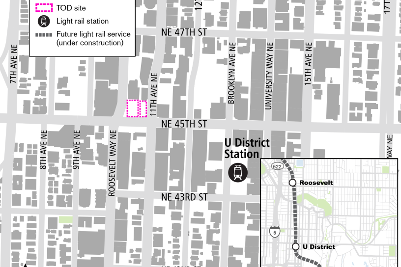 Map of the Transit Oriented Development area near U District Station