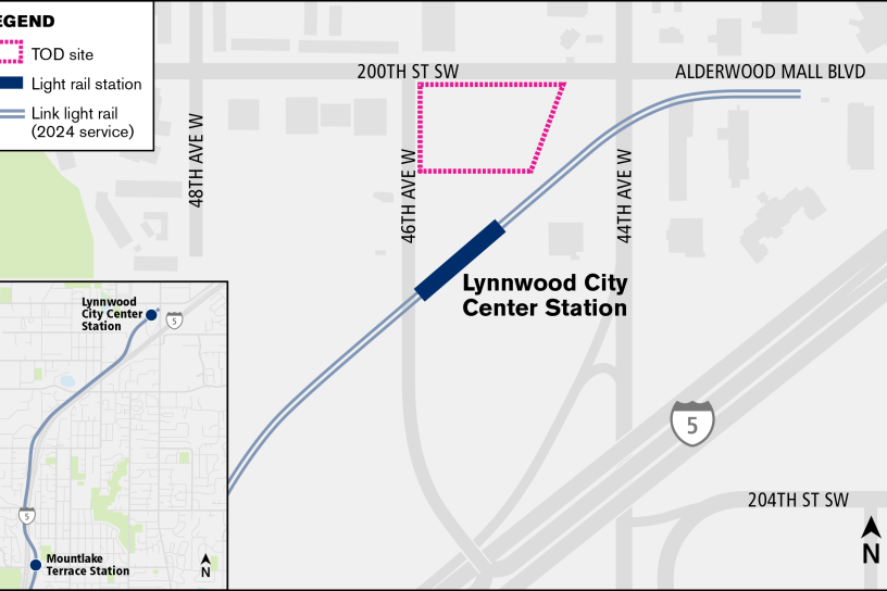 Map of the Transit Oriented Development area around Lynnwood City Center station