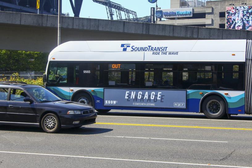 Photo of a graphic wrap for Sound Transit Route