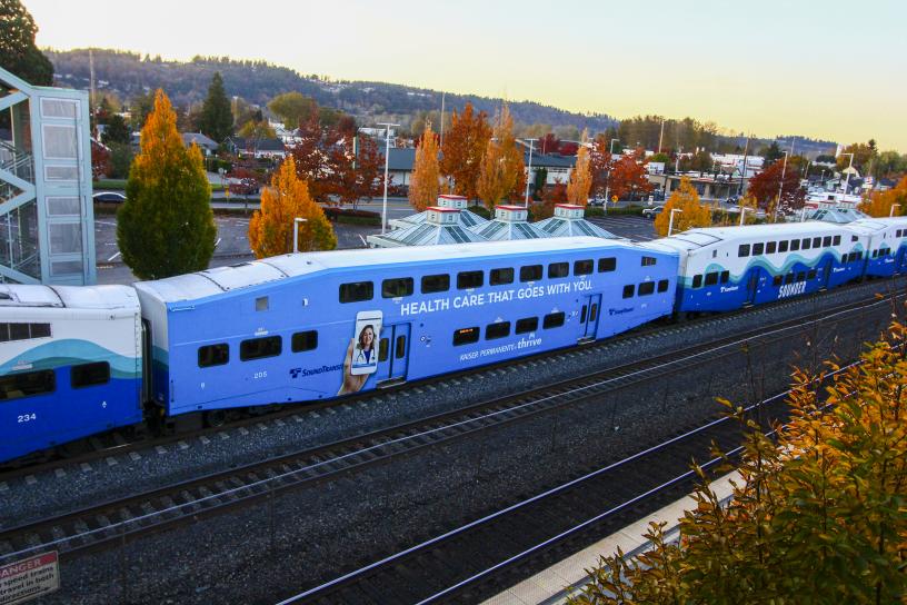 photo of Health Care graphic train wrap for Link Light Rail