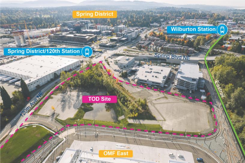 Aerial image rendering of Operations and Maintenance Facility East Transit-Oriented Development site