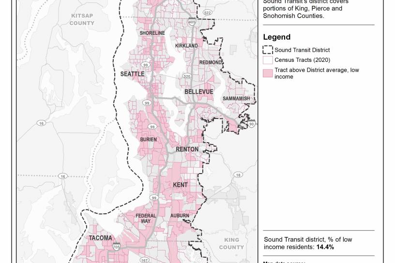 A map of the Sound Transit district's low-income population.