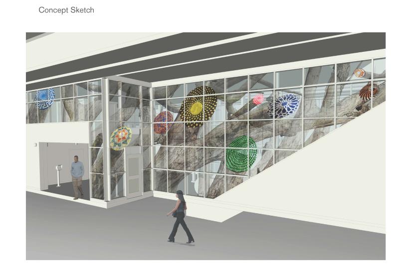 rendering of the glass artwork integrated into the Kent Des Moines Station panels