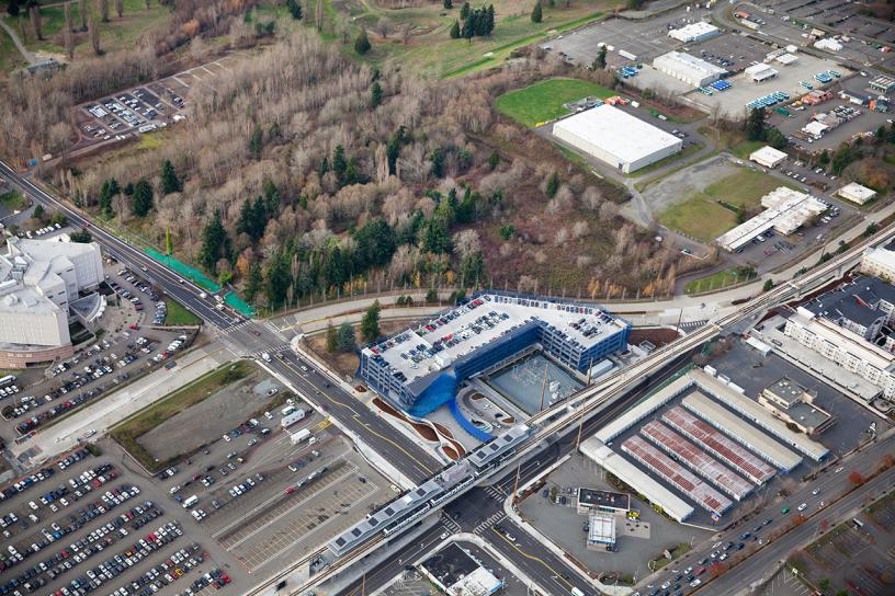 An aerial photo of the Angle Lake Station TOD North site.